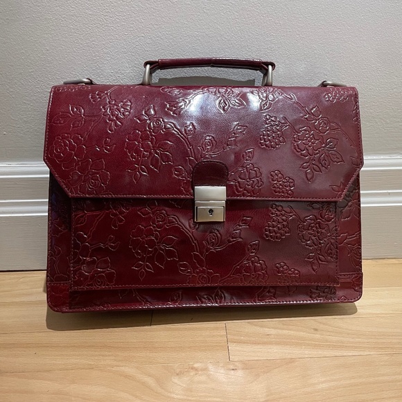 Beautiful burgundy, hand tooled leather mini briefcase - Picture 1 of 7